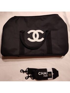 Chanel GWP Black Nylon Weekend Tote with White CC Logo